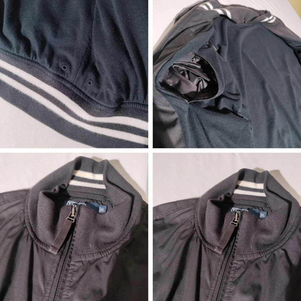 Polo Ralph Lauren Mens Black Jacket Full Zip Ribbed Mock Neck Large VTG